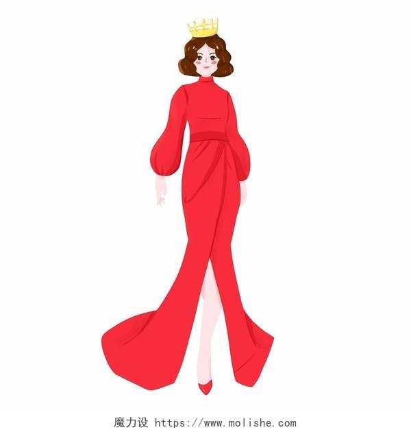穿着红色礼服的卡通人物38妇女节元素38女生女神妇女节